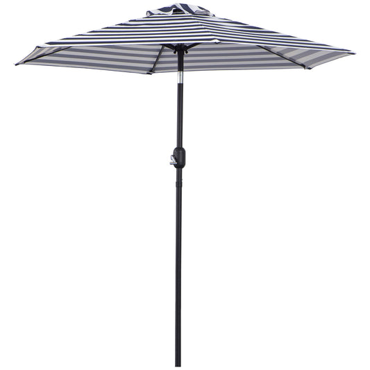 Patio Sun Umbrella, Outdoor Parasol with 6 Ribs, Blue Stripes