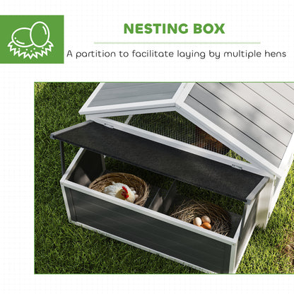 95"L Chicken Run Large Chicken Coop with Nesting Box Wooden Roof Side Door for Outdoor 4–8 Chickens