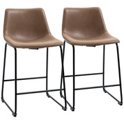 Counter Height Bar Stools Set of 2, Vintage PU Leather Bar Chairs, Kitchen Stools w/ Footrest for Home Bar, Brown