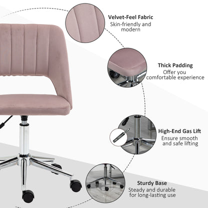 Mid Back Office Chair Velvet Fabric Swivel Scallop Shape Computer Desk Chair, Pink