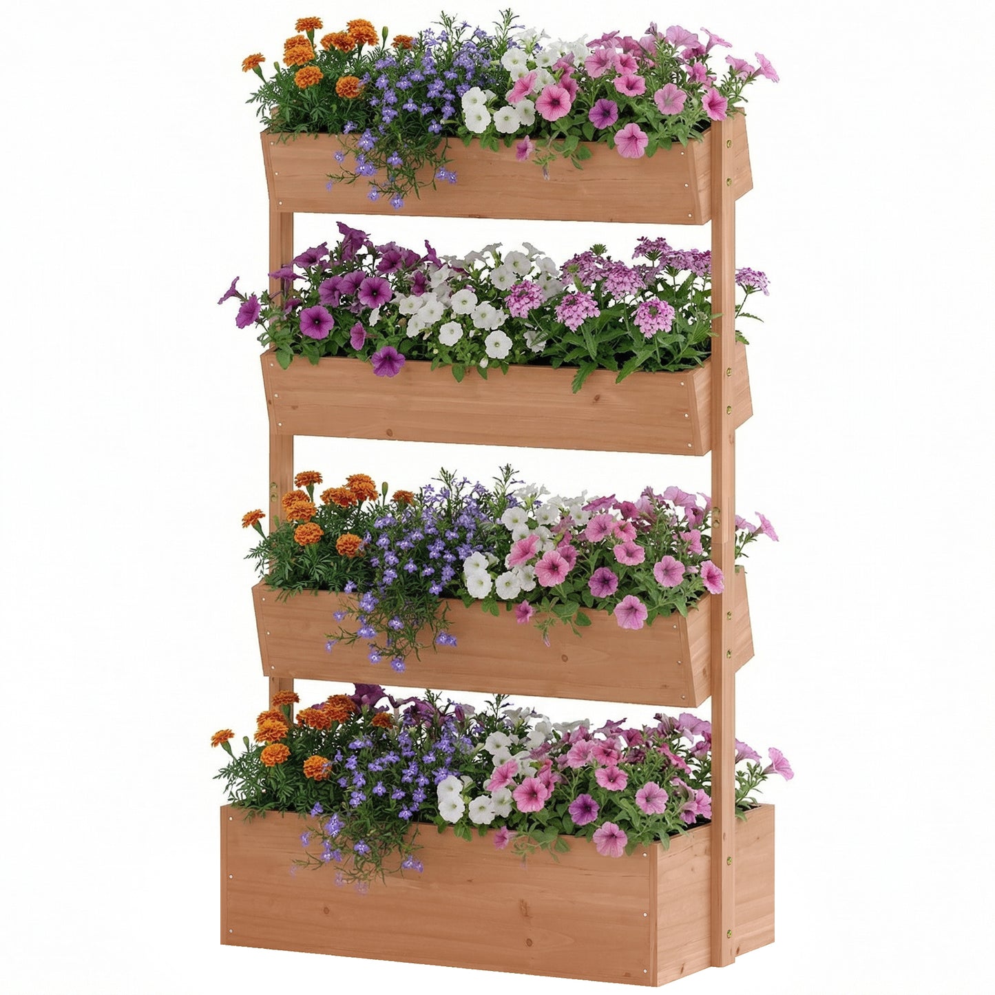 4-Tier Raised Garden Bed, 33.5" x 18" x 55" Vertical Wooden Outdoor Planter Box with Drainage Holes and Fabric Liner