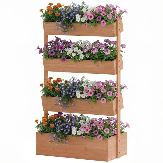 4-Tier Raised Garden Bed, 33.5" x 18" x 55" Vertical Wooden Outdoor Planter Box with Drainage Holes and Fabric Liner