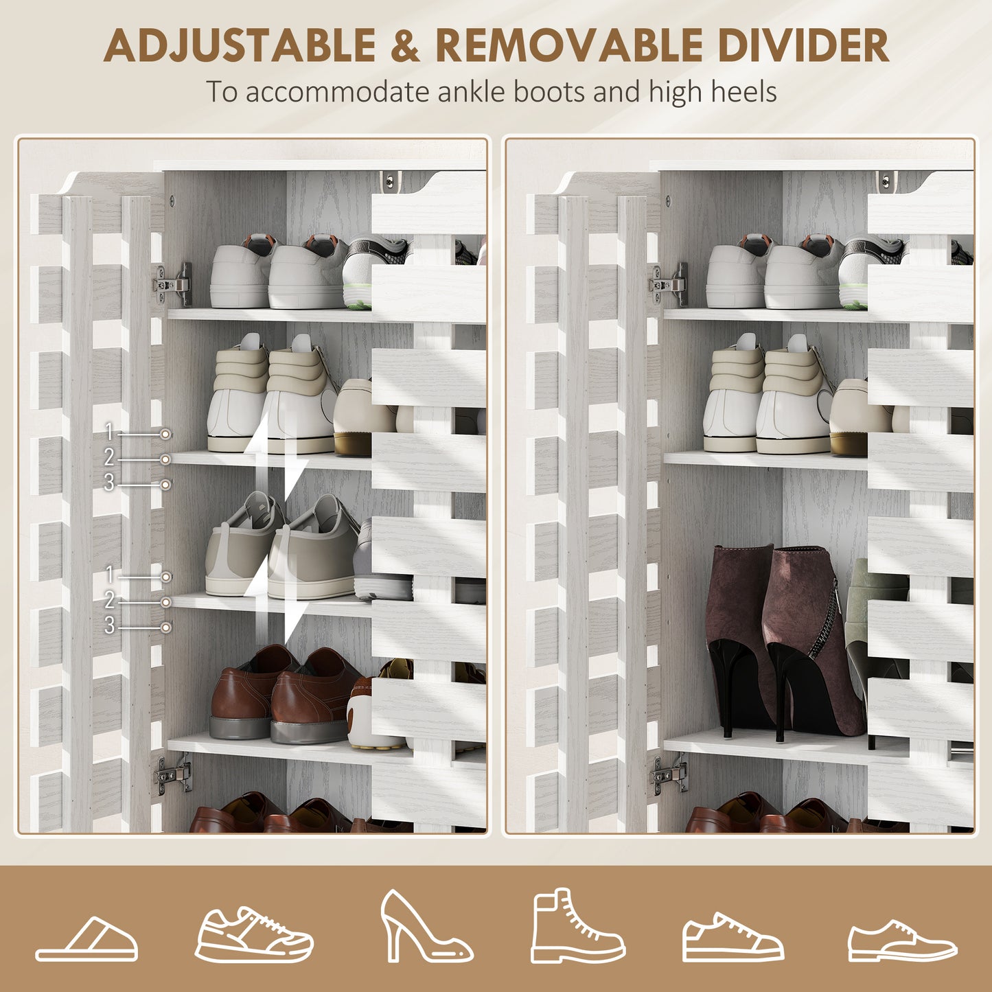 Shoe Cabinet, 20 Pair Shoe Storage Cabinet with Hollowed-Out Doors, White