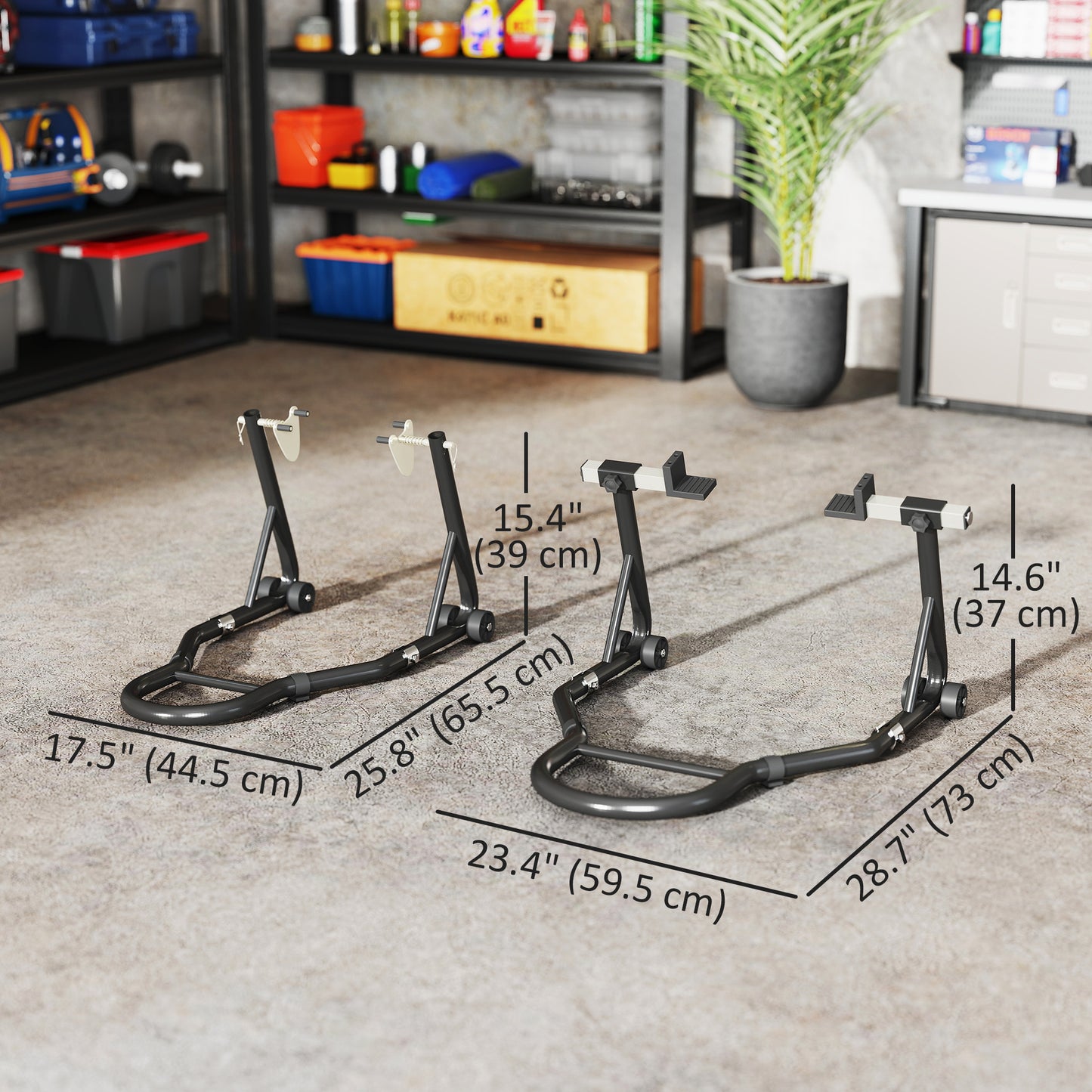 Motorcycle Stand Set, 850 lbs Capacity Front & Rear Combo Wheel Paddock Stand Lift for Dirt Bikes, Black