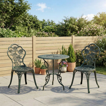 3 Pieces Patio Bistro Table and Chairs Antique Green