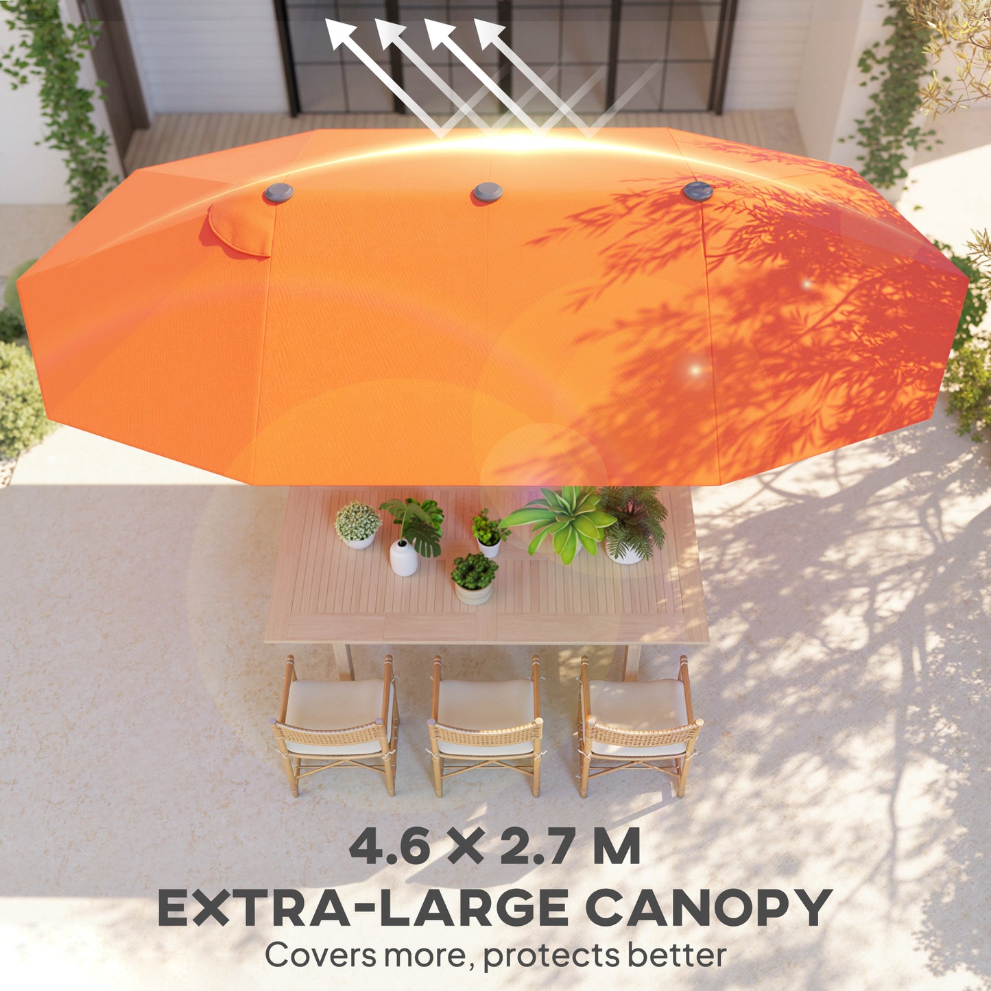 15' Outdoor Patio Umbrella with Twin Canopy Sunshade Steel Table Umbrella with Lift Crank Orange