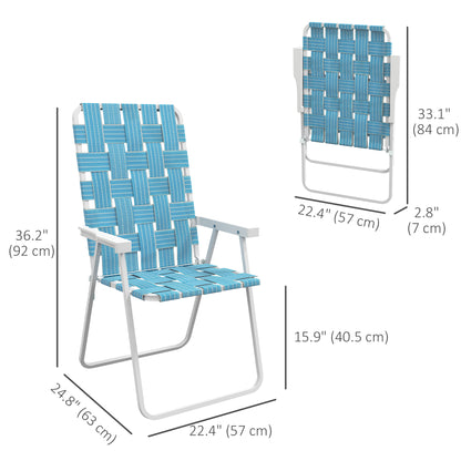 Set of 2 Folding Patio Chairs, Portable Chair Set with Armrests for Camping, Garden, Pool, Beach, Backyard, Blue