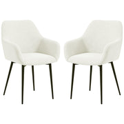 Dining Chairs Set of 2, Velvet-look Fabric Upholstered Kitchen Chairs with Backrest, Armrests and Steel Legs, Cream White
