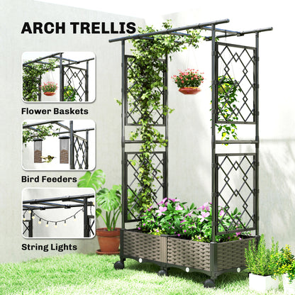 Raised Garden Bed with Arch Trellis, Raised Bed for Garden on Wheels with Side Trellis for Climbing Plants, Flowers