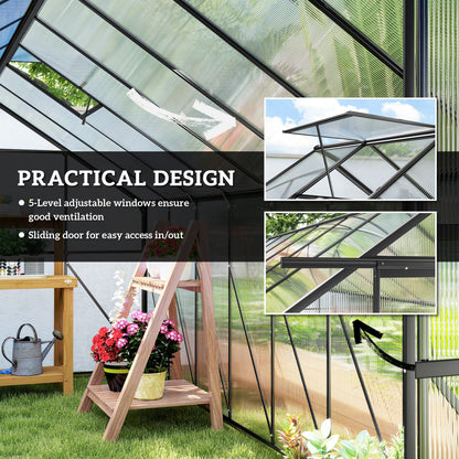 Aluminum Greenhouse Polycarbonate Walk-in Garden Greenhouse Kit with Rain Gutter and Sliding Door, 16' x 8', Dark Grey