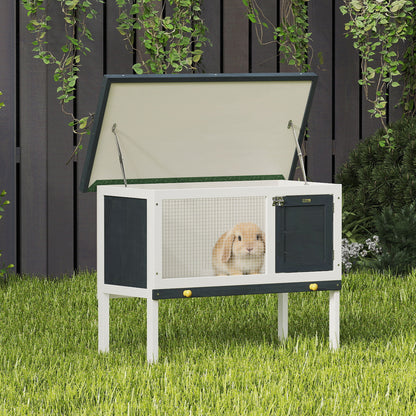 Wooden Outdoor Rabbit Hutch for Small Pet w/ Slide-out Tray, Openable Roof, 35" W x 18" D x 26" H, Dark Grey