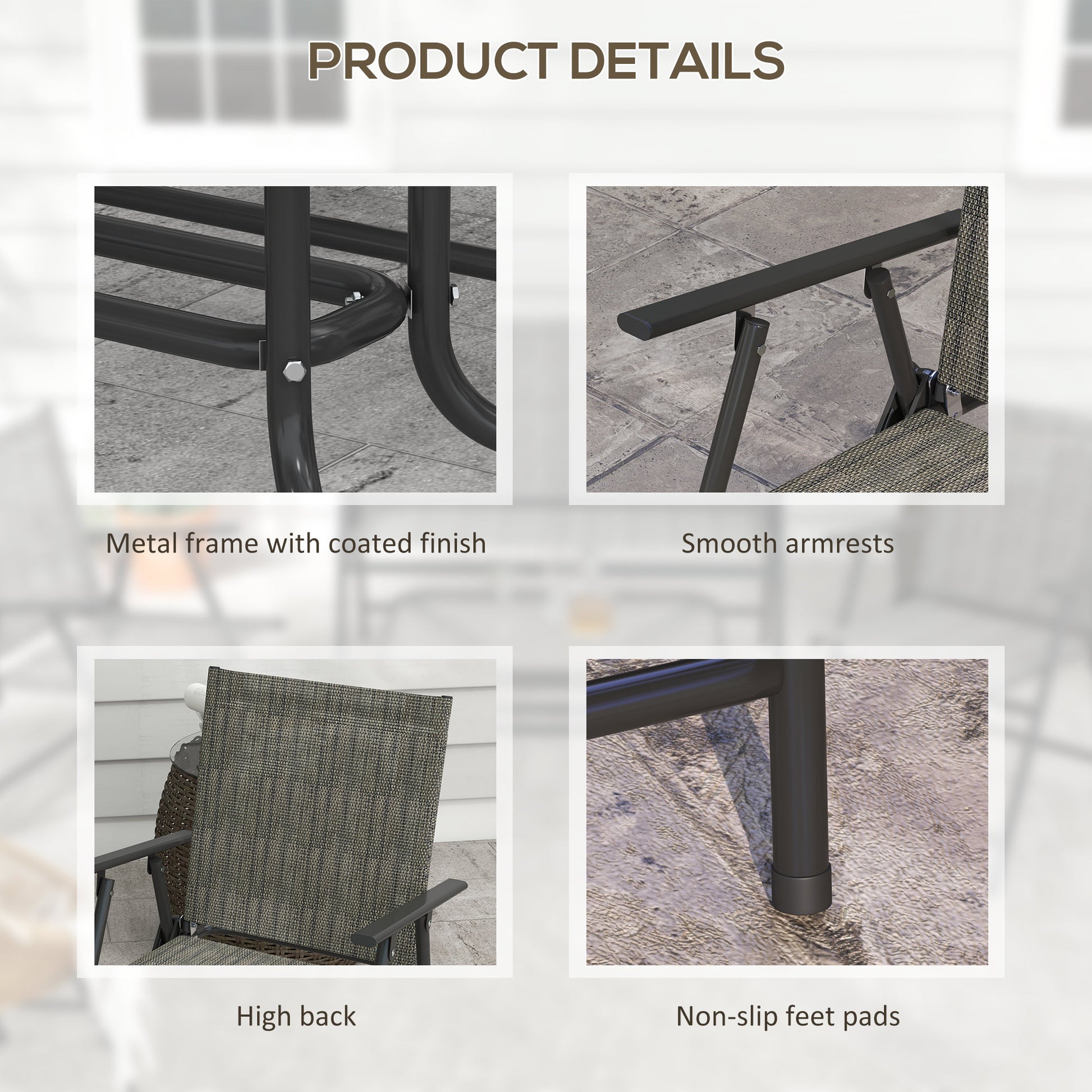 Outdoor 4 Pieces Patio Furniture Set, Garden Set with Two Foldable Armchairs, a Loveseat & Glass Top Table, Mixed Brown