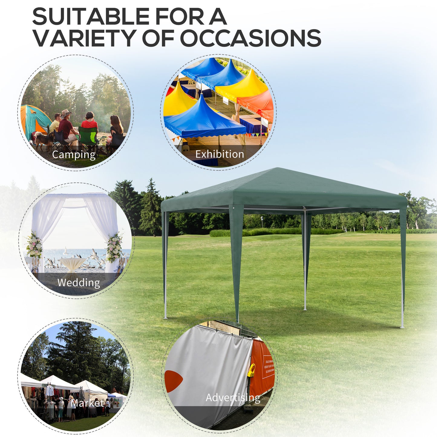 10x10ft Party Tent Portable Gazebo, Folding Garden Canopy Event Shelter Outdoor Sunshade Green