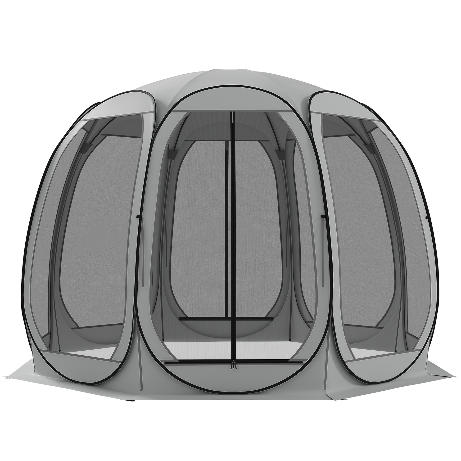 11' x 11.5' Screen Tent, Pop Up Camping Gazebo with Portable Carry Bag and 2 Doors, Grey