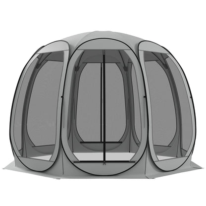 11' x 11.5' Screen Tent, Pop Up Camping Gazebo with Portable Carry Bag and 2 Doors, Grey