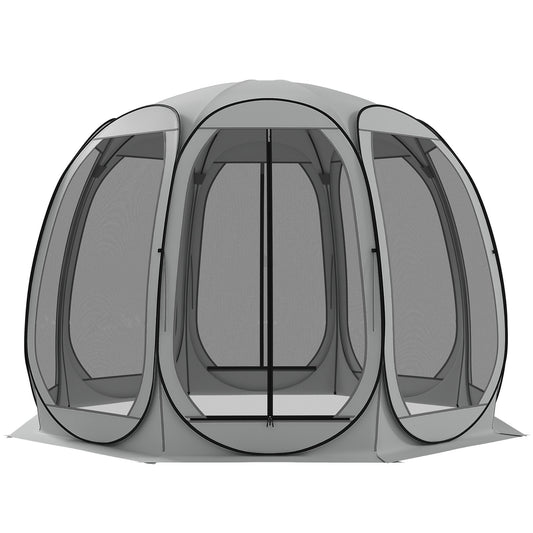 11' x 11.5' Screen Tent, Pop Up Camping Gazebo with Portable Carry Bag and 2 Doors, Grey