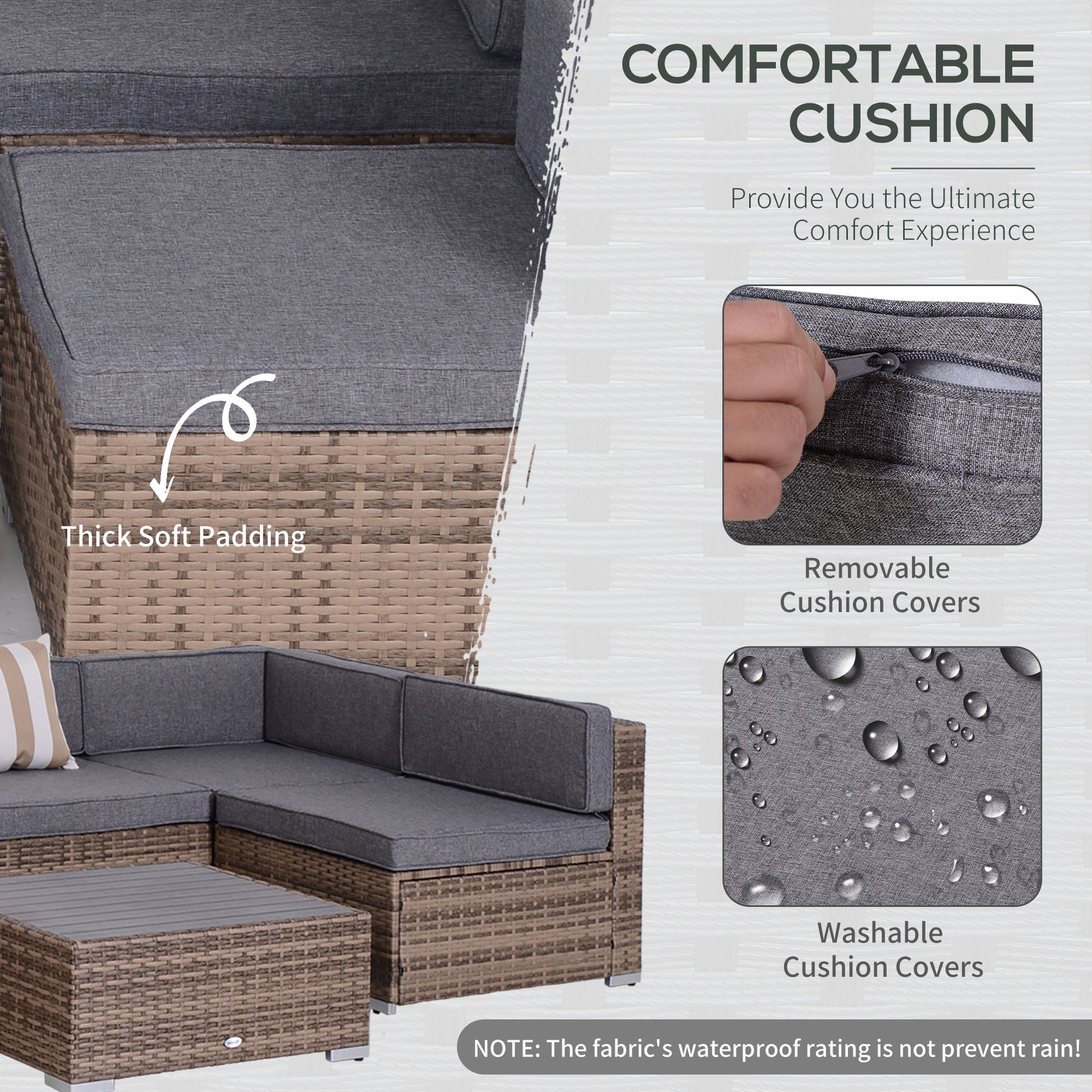 7 Pieces Patio Furniture Set, Rattan Conversation Set Garden Wicker Sofa Set with Washable Cushions and Coffee Table, All Weather PE Rattan Sectional Sofa, Grey