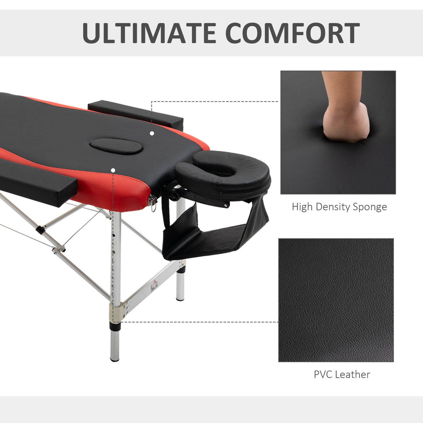 85" 3 Section Foldable Massage Table Professional Salon Spa Facial Couch Bed (Black/Red)