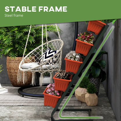 5-Tier Vertical Raised Garden Planter with 5 Container Boxes, Outdoor Plant Stand for Vegetable Flowers, Red