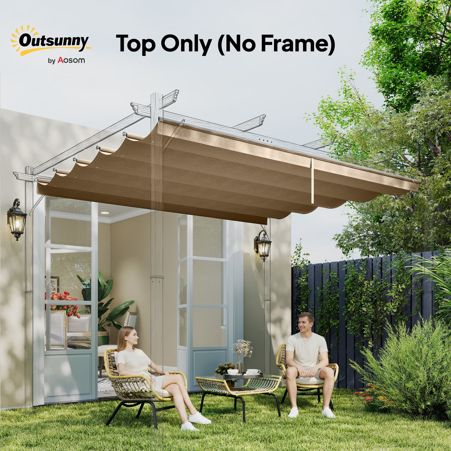 8.2' x 8.4' Retractable Pergola Canopy Replacement for 10' x 10' Frame, Pergola Cover Replacement (Cover Top Only), Tan