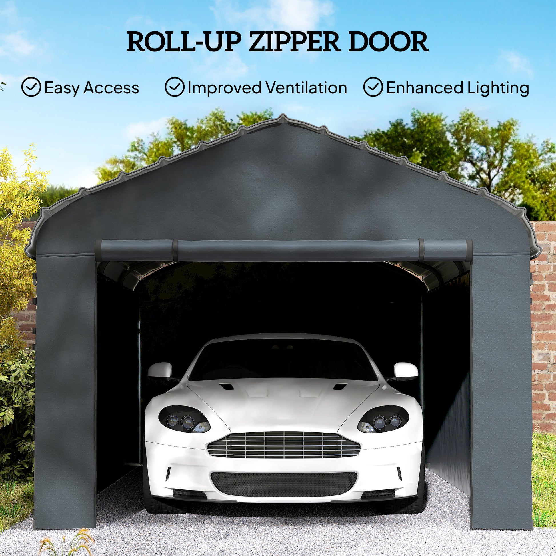 Carport Replacement Canopy Cover Sidewalls for 10' x 15' Carport, UPF50+ Waterproof Garage Car Shelter Tarp, Dark Grey