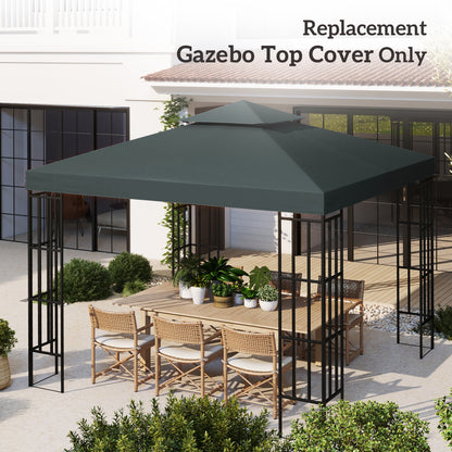 10' x 10' Square 2-Tier Gazebo Canopy Replacement Top Cover Outdoor Garden Sun Shade, Charcoal Grey