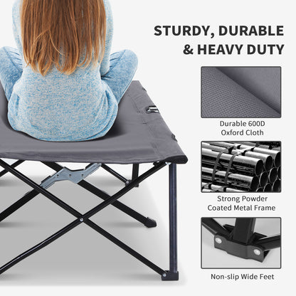 76" Two Person Folding Camping Cot Outdoor Portable Double Cot Wide Military Sleeping Bed w/ Carrying Bag Grey