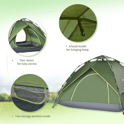 Camping Tent, 3 Person Family Tent, 1000mm Waterproof, with Sewn-in Groundsheet and Carry Bag, for Fishing, Dark Green