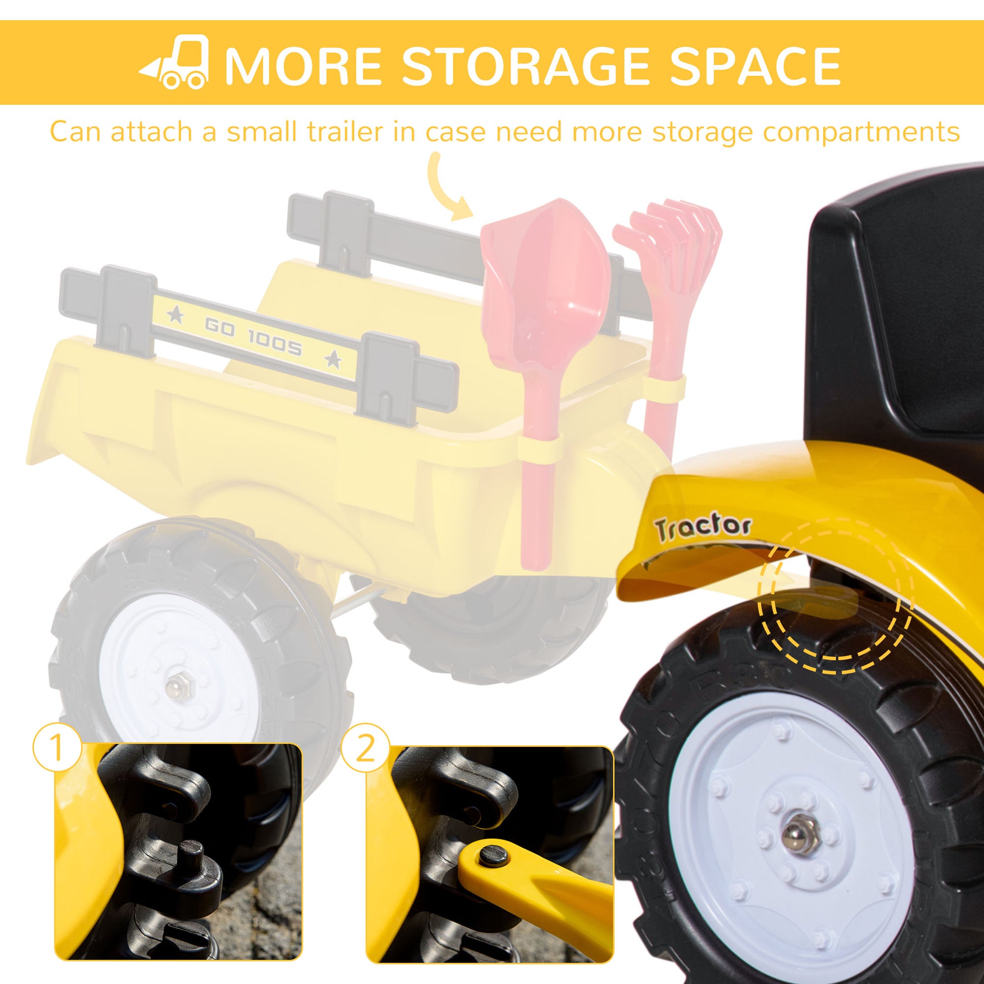Aosom Ride on Tractor for Kids, Pedal Construction Car with Manual Control Bucket for 3 Year Old, Yellow