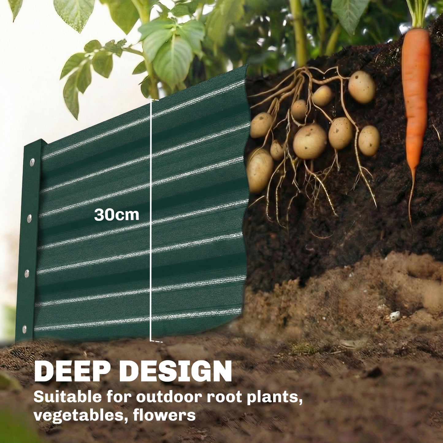 12 x 4 x 1ft Galvanized Raised Garden Bed, Reinforced Outdoor Planter Box with Open Bottom, Green