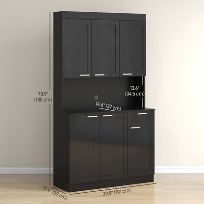 71" Kitchen Pantry Storage Cabinet, Storage Buffet with Hutch, Adjustable Shelves for Living Room, High Gloss Black