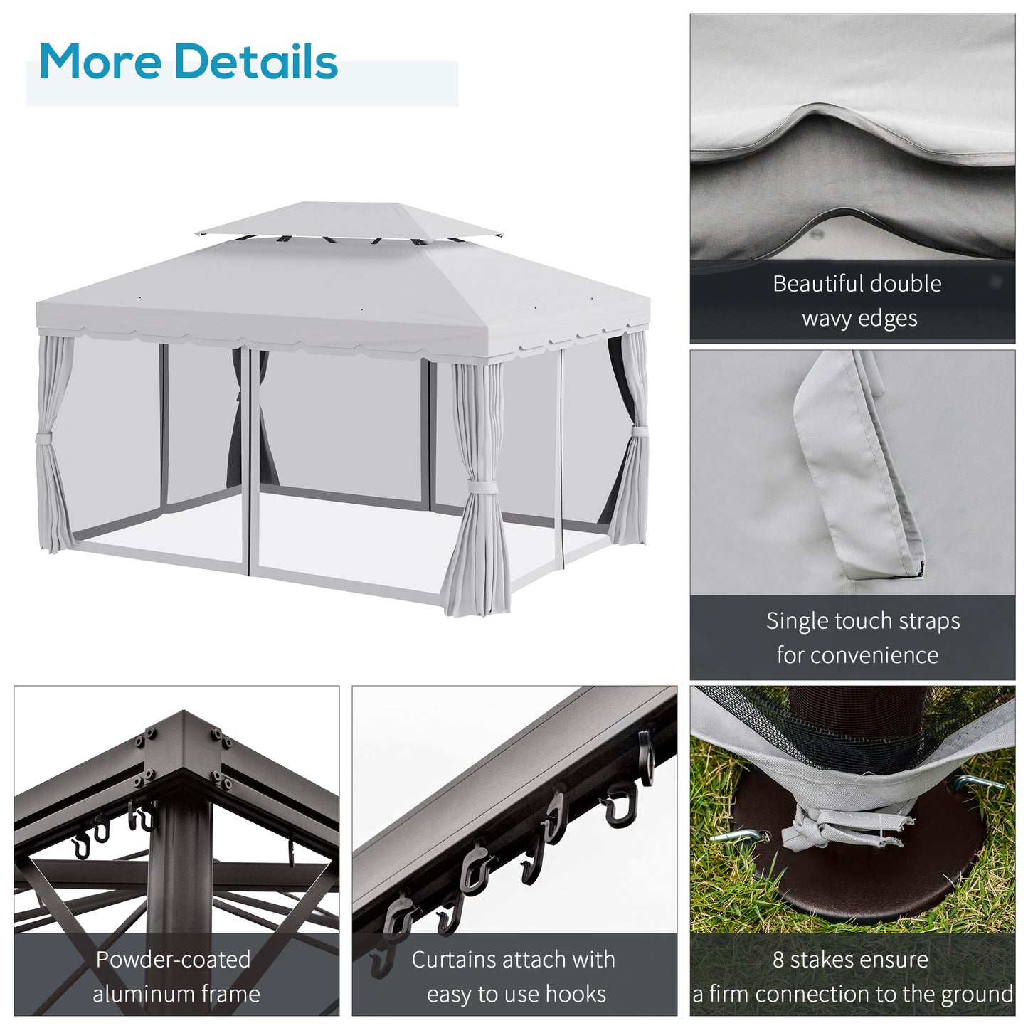 13' x 10' Outdoor Patio Gazebo Canopy with 2-Tier Polyester Roof, Vented Mesh Sidewalls and Strong Aluminum Frame for Backyard and Garden, Grey
