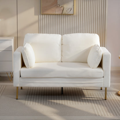 Loveseat Sofa, 55" Small Sofa Couch with 2 Pillows, Metal Legs for Living Room, Bedroom, Apartment, Cream White