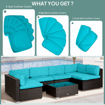 Outdoor 14pc Patio Rattan Sofa Set Cushion Polyester Cover Replacement Set - No Cushion Included Light Blue