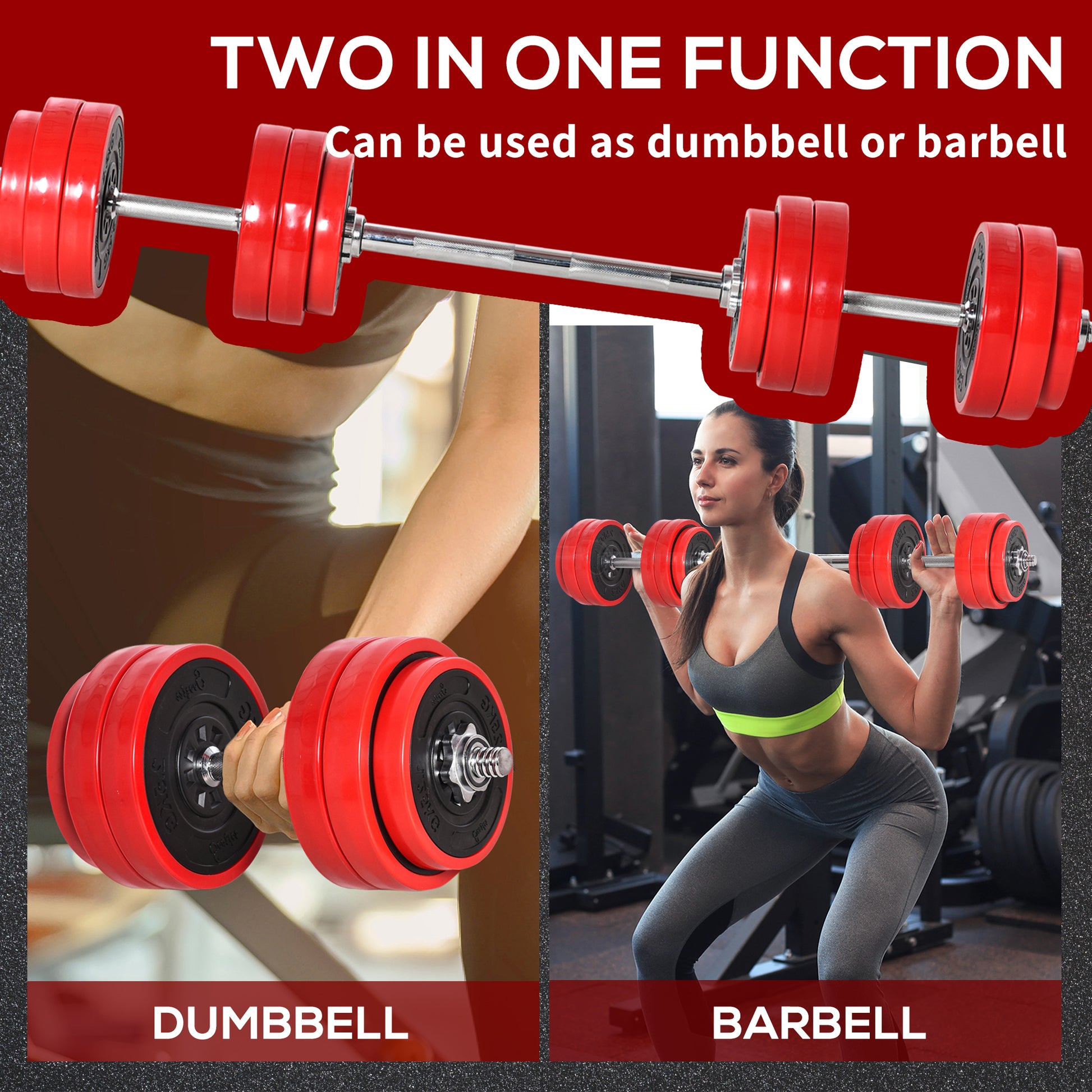 Soozier 66lbs 2-In-1 Dumbbell & Barbell Adjustable Set Strength Muscle Exercise Fitness Plate Bar Clamp Rod Home Gym Sports Area