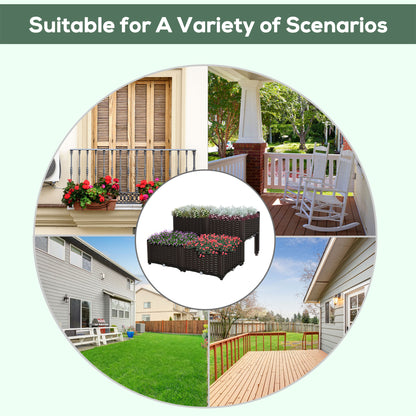 4 Piece Raised Garden Bed PP Raised Flower Bed Vegetable Herb Grow Box Stand Brown