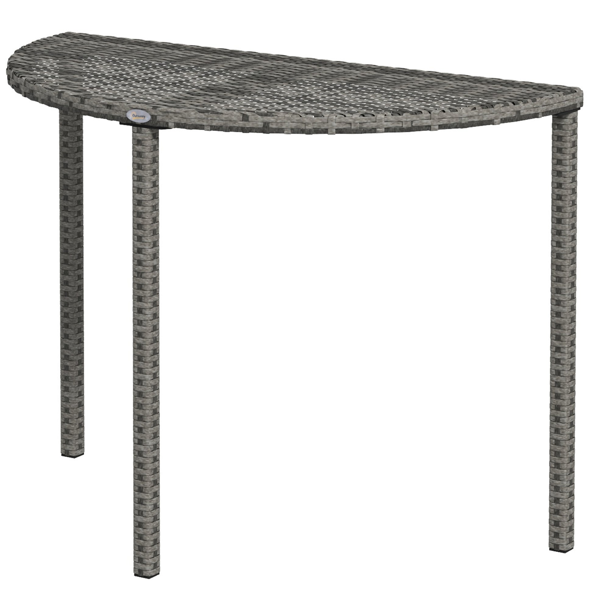 Half Round Side Table, PE Rattan Coffee Table with Metal Frame for Patio, Garden, Balcony, Grey