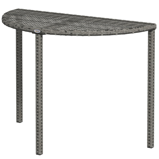 Half Round Side Table, PE Rattan Coffee Table with Metal Frame for Patio, Garden, Balcony, Grey