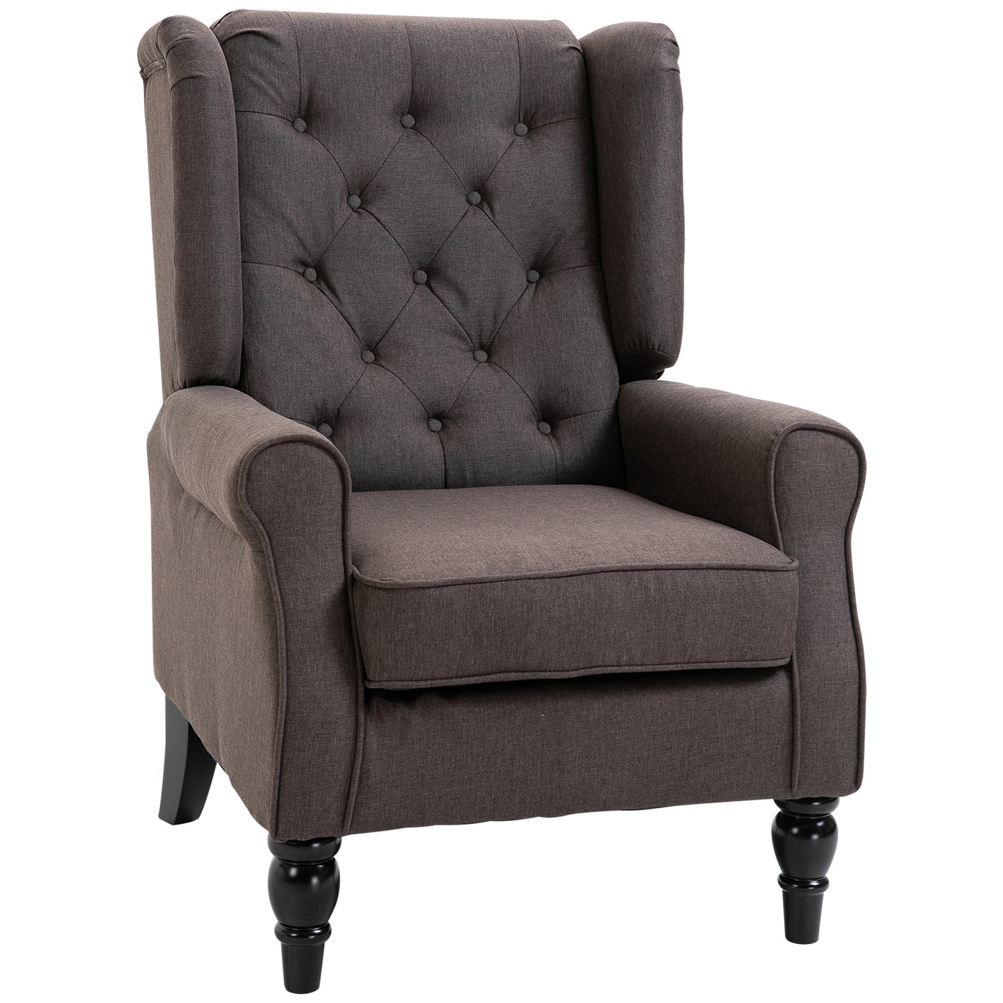 Modern Accent Chairs Button Tufted Armchair, Large Living Room Chair with Wood Legs, Rolled Arms, Thick Padding for Modern Homes, Brown