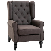 Modern Accent Chairs Button Tufted Armchair, Large Living Room Chair with Wood Legs, Rolled Arms, Thick Padding for Modern Homes, Brown