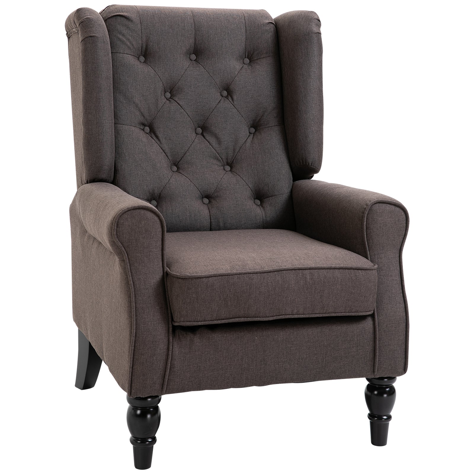 Modern Accent Chairs Button Tufted Armchair, Large Living Room Chair with Wood Legs, Rolled Arms, Thick Padding for Modern Homes, Brown