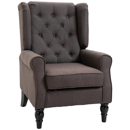 Modern Accent Chairs Button Tufted Armchair, Large Living Room Chair with Wood Legs, Rolled Arms, Thick Padding for Modern Homes, Brown