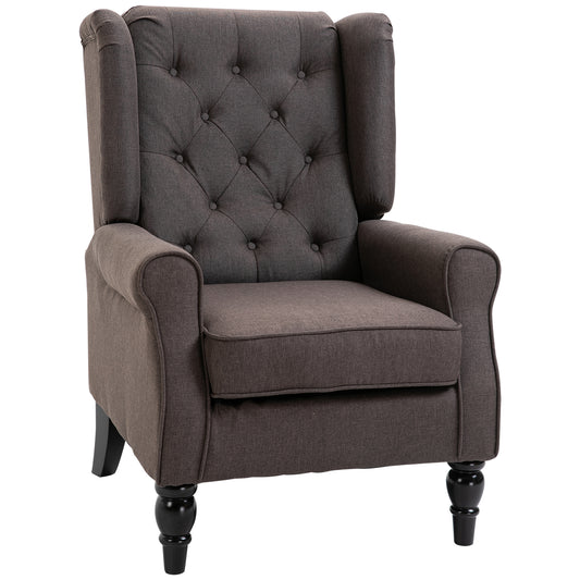 Modern Accent Chairs Button Tufted Armchair, Large Living Room Chair with Wood Legs, Rolled Arms, Thick Padding for Modern Homes, Brown