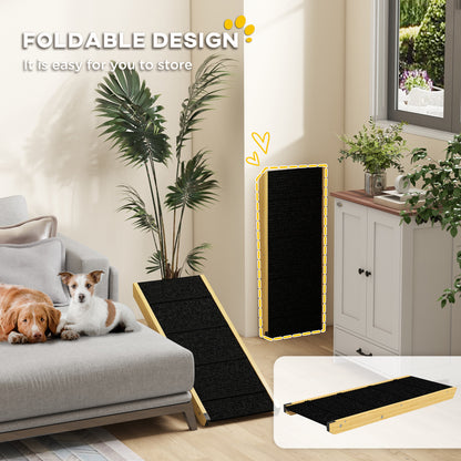 33" Foldable Dog Ramp with 4-Level Adjustable Height for Bed, Couch, for Small and Medium Dogs, Natural Wood