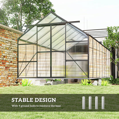Aluminum Greenhouse Polycarbonate Walk-in Garden Greenhouse Kit with Rain Gutter and Sliding Door, 16' x 8', Dark Grey