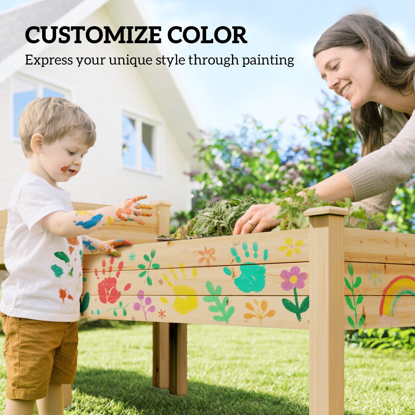 2 Tiers Wood Plant Raised Bed Flower Vegetable Herb Grow Box Stand Garden Step Planter Stand Free Combination Natural