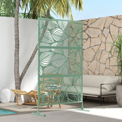 6.5FT Decorative Outdoor Divider, Metal Privacy Screen with Stand, Leaf Style, Light Green