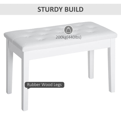 30" Piano Bench with Padded Cushion and Storage, Faux Leather Keyboard Bench with Solid Wood Legs, White