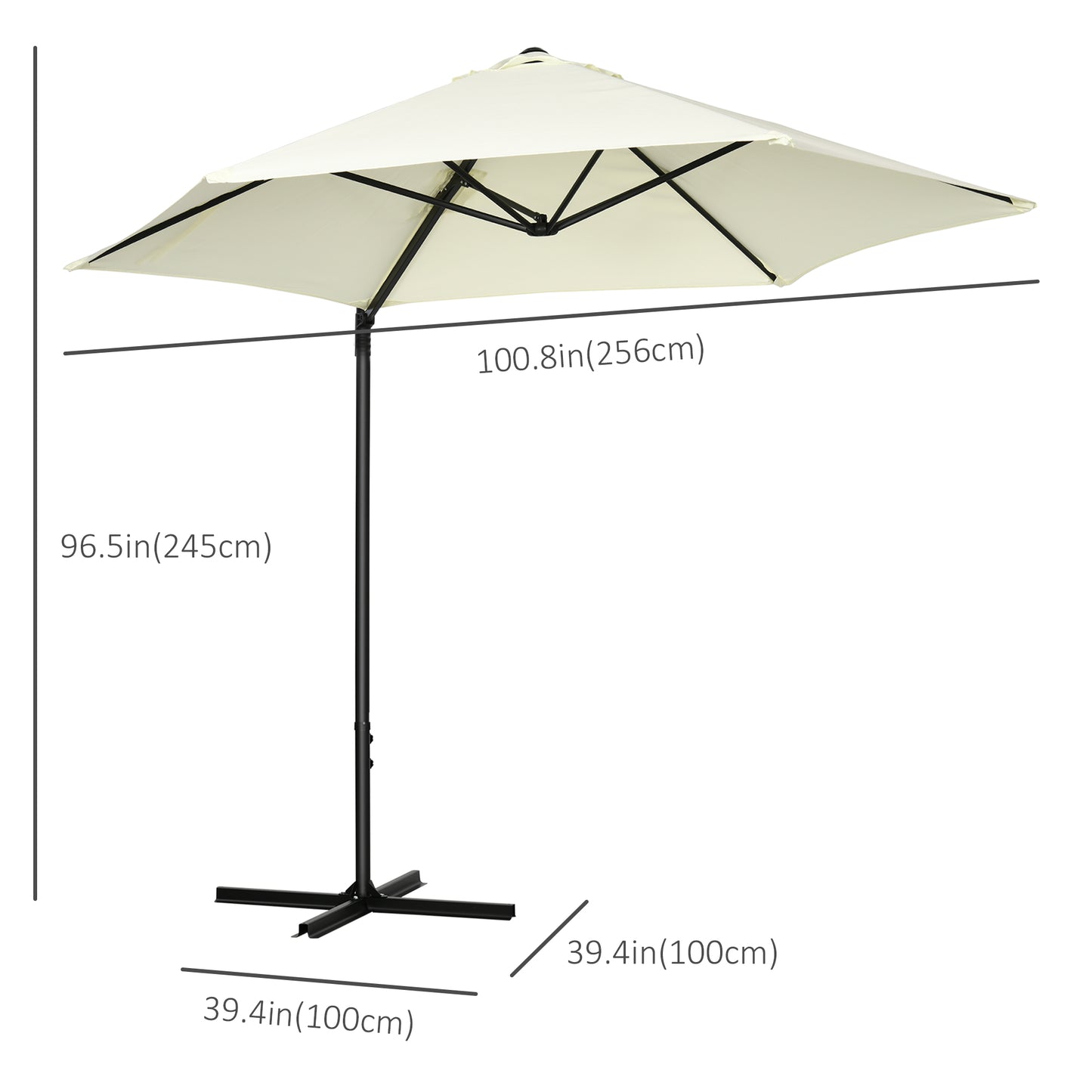 8.5FT Offset Patio Umbrella with 360° Rotation, Outdoor Cantilever Roma Parasol Hanging Sun Shade Canopy Shelter with Cross Base, Beige