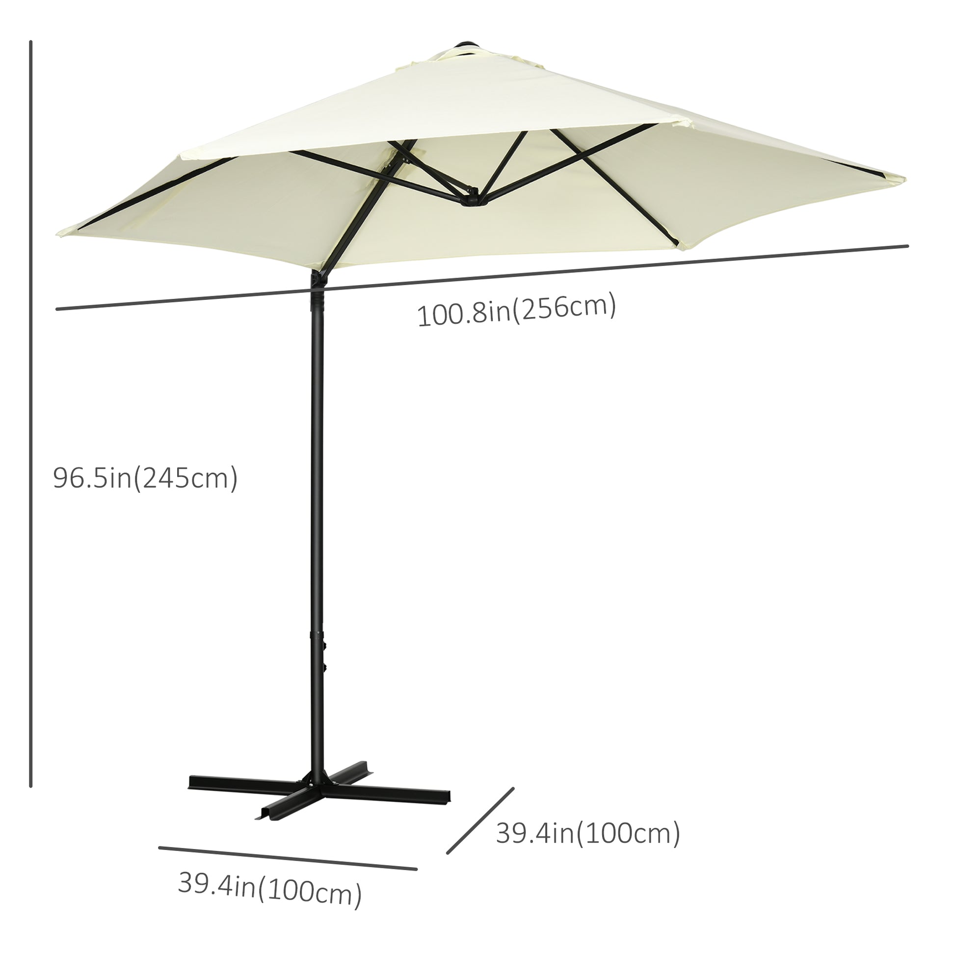 8.5FT Offset Patio Umbrella with 360° Rotation, Outdoor Cantilever Roma Parasol Hanging Sun Shade Canopy Shelter with Cross Base, Beige